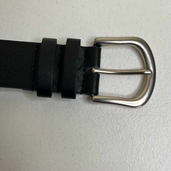 Faux Leather Black Belt Silver Buckle Classic Basic Simple 1.5" Wide Women XL - Picture 3 of 9